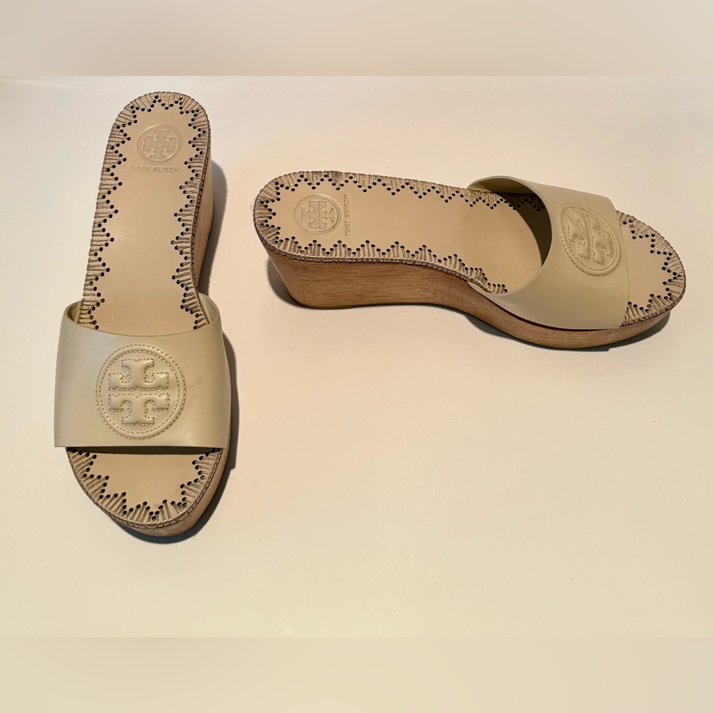 Tory Burch Beige Wedge Slides